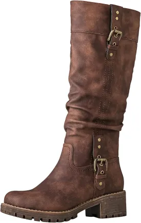 GLOBALWIN Women's Chunky Low Heels Boots Knee High Boots For Women
