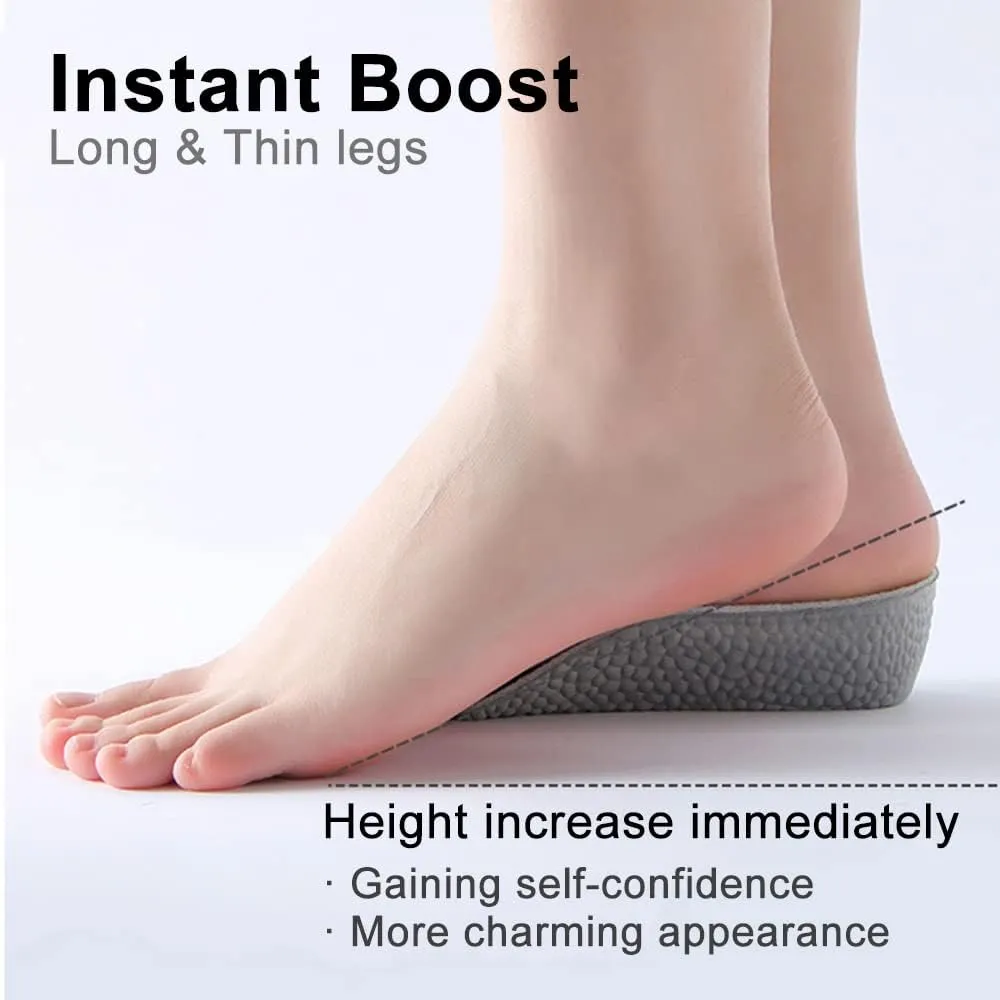 Height Increase Insoles - Foot Arch Contour Shoes Lifts for Women Orthopedic Heel Lift Cushion Gel Leg Discrepancy Balancer, Women's Size 8-10, Grey (2 Pcs) (1 Inch)