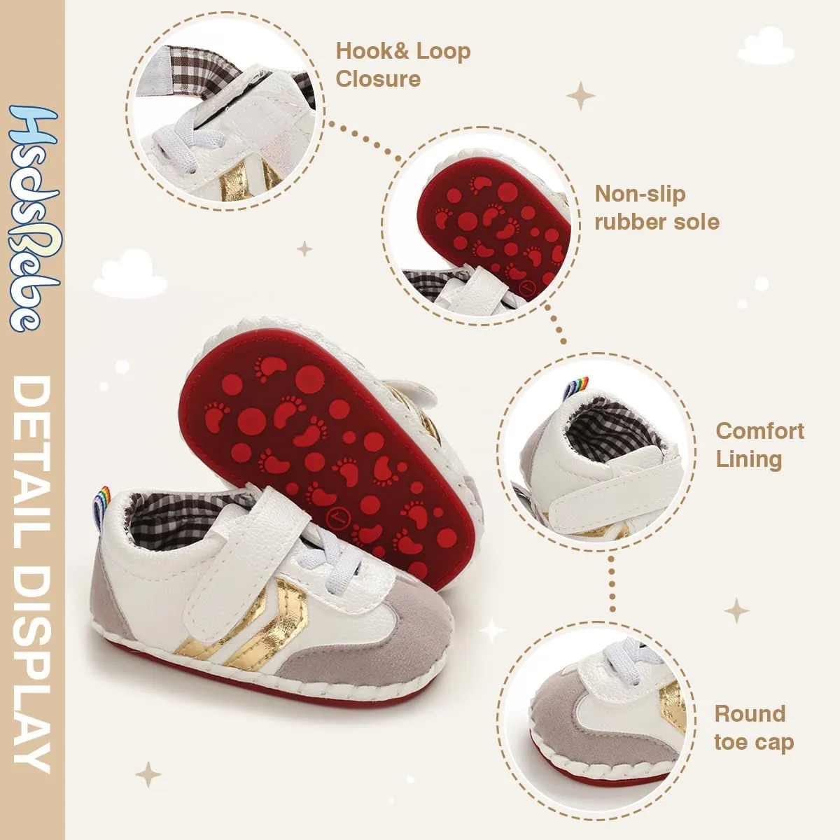 HsdsBebe Baby Boys Girls Pu Leather Hard Bottom Walking Sneakers Toddler Rubber Sole First Walkers Infant Cartoon Slippers Crib Shoes