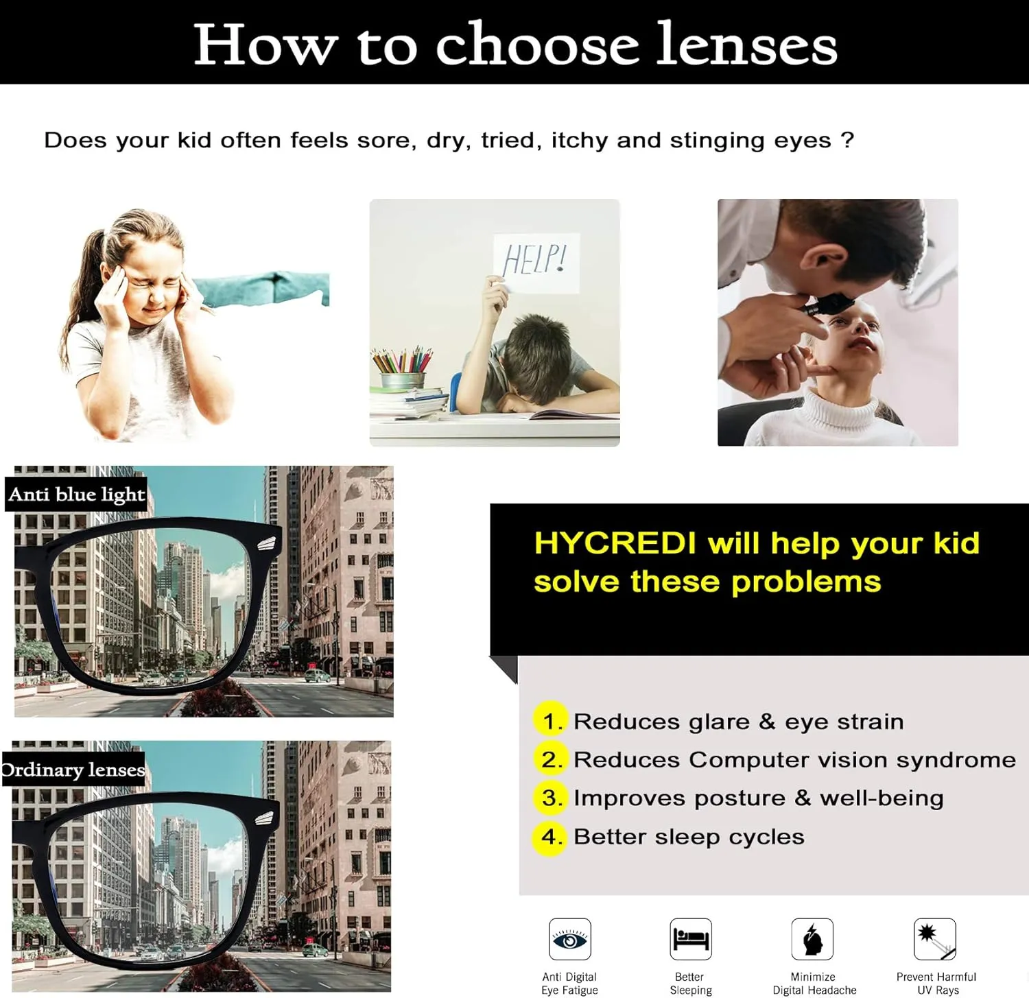 Hycredi Kids Blue Light Blocking GlassesAnti Eyestrain & UV Protection, Computer Gaming TV Phone Glasses for Boys Girls