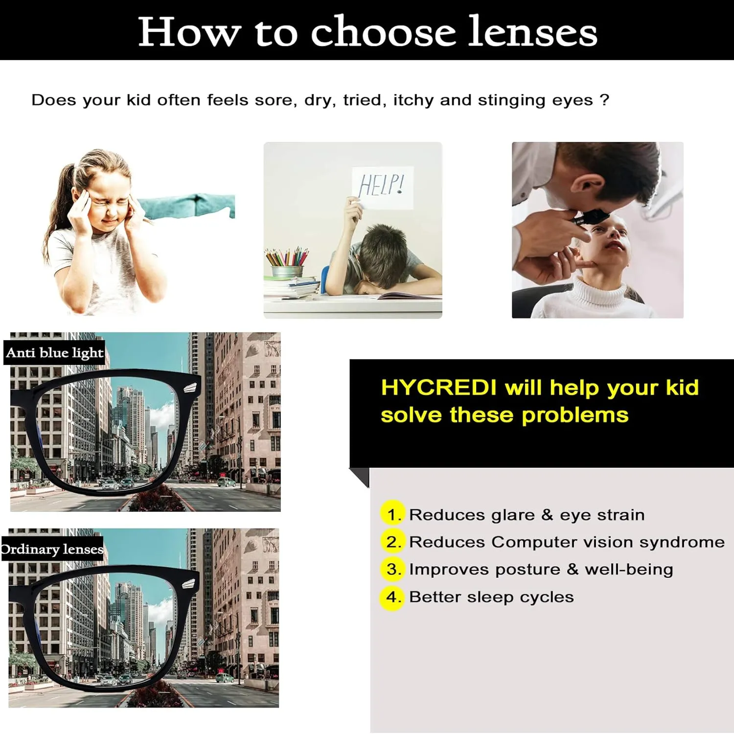 Hycredi Kids Blue Light Blocking GlassesAnti Eyestrain & UV Protection, Computer Gaming TV Phone Glasses for Boys Girls