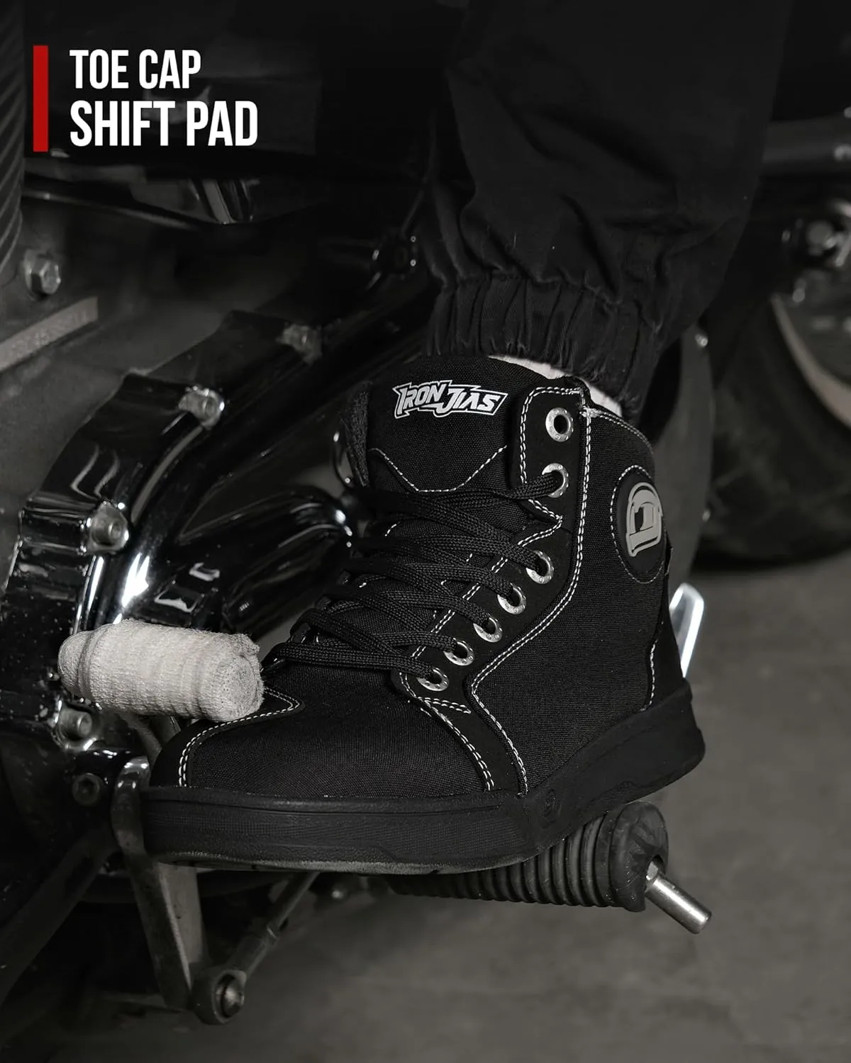 IRON JIA'S Motorcycle Shoes Men Streetbike Casual Accessories Breathable Protective Gear Powersport Anti-Slip Footwear Black 8