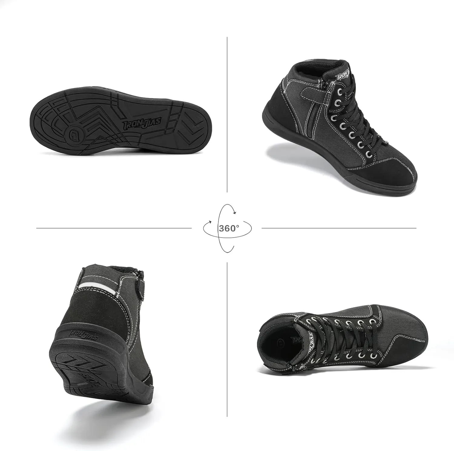 IRON JIA'S Motorcycle Shoes Men Streetbike Casual Accessories Breathable Protective Gear Powersport Anti-Slip Footwear Black 8