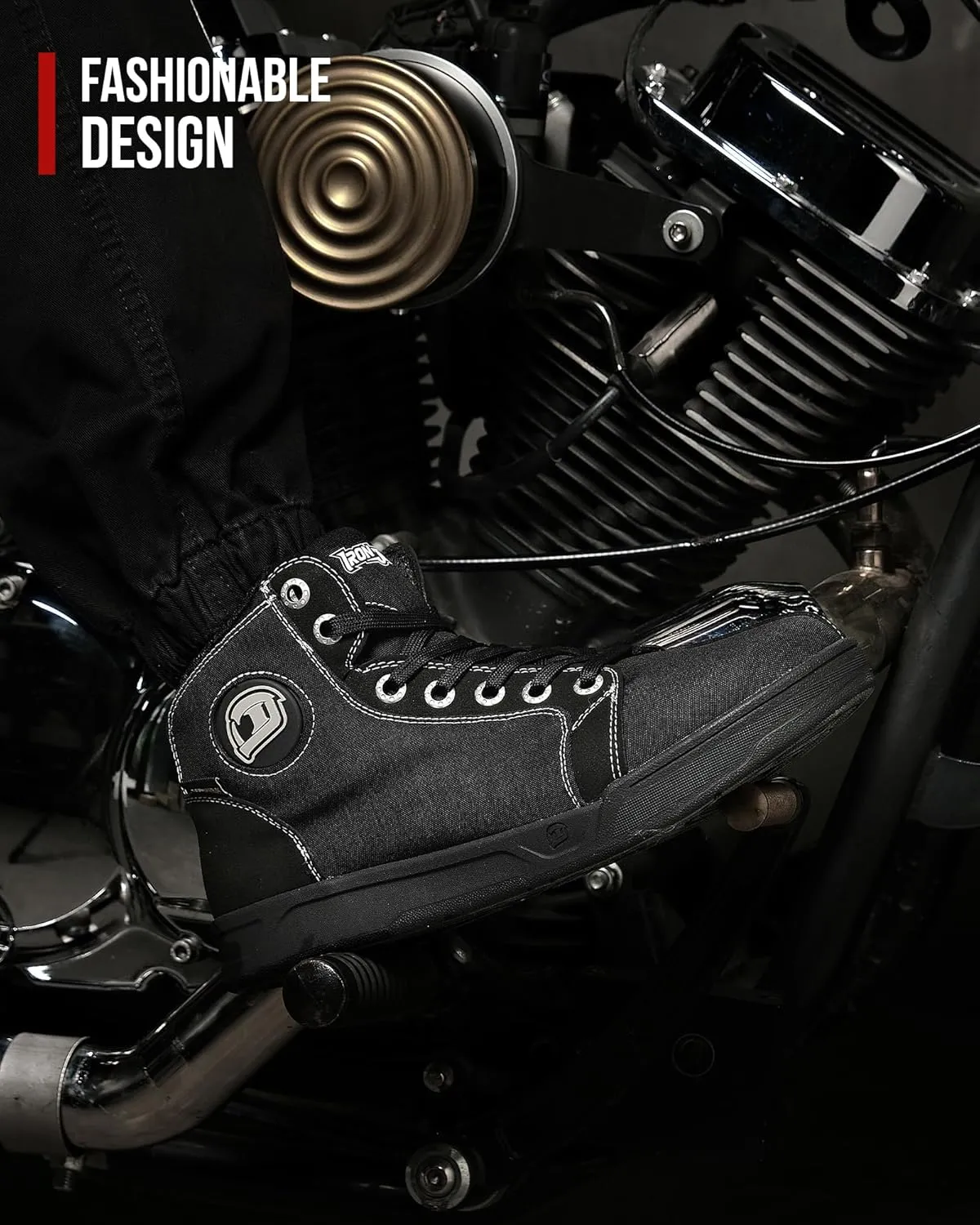 IRON JIA'S Motorcycle Shoes Men Streetbike Casual Accessories Breathable Protective Gear Powersport Anti-Slip Footwear Black 8