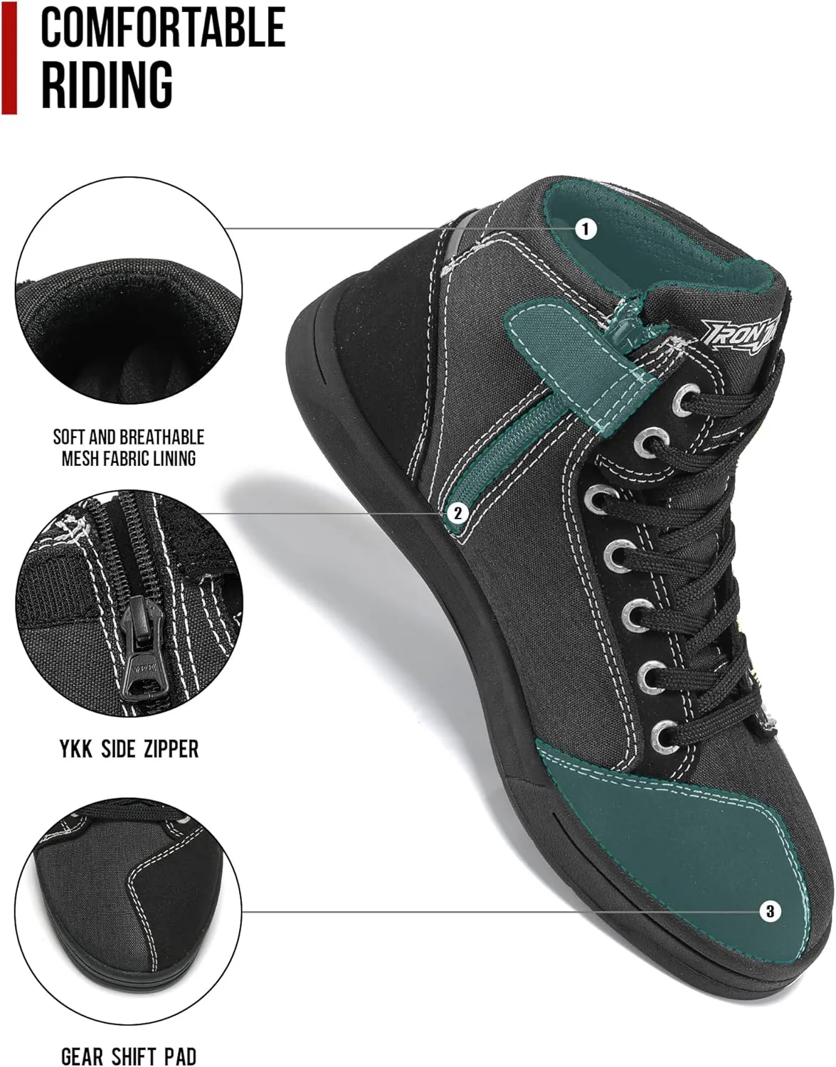 IRON JIA'S Motorcycle Shoes Men Streetbike Casual Accessories Breathable Protective Gear Powersport Anti-Slip Footwear Black 8