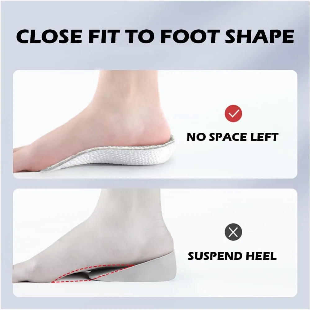 JADE KIT Height Increase Insoles - Winter- Foot Arch Contour Shoes Lifts for Orthopedic Heel Lift Cushion Gel Leg Discrepancy Balancer, Size 8-12 (Gray, L)