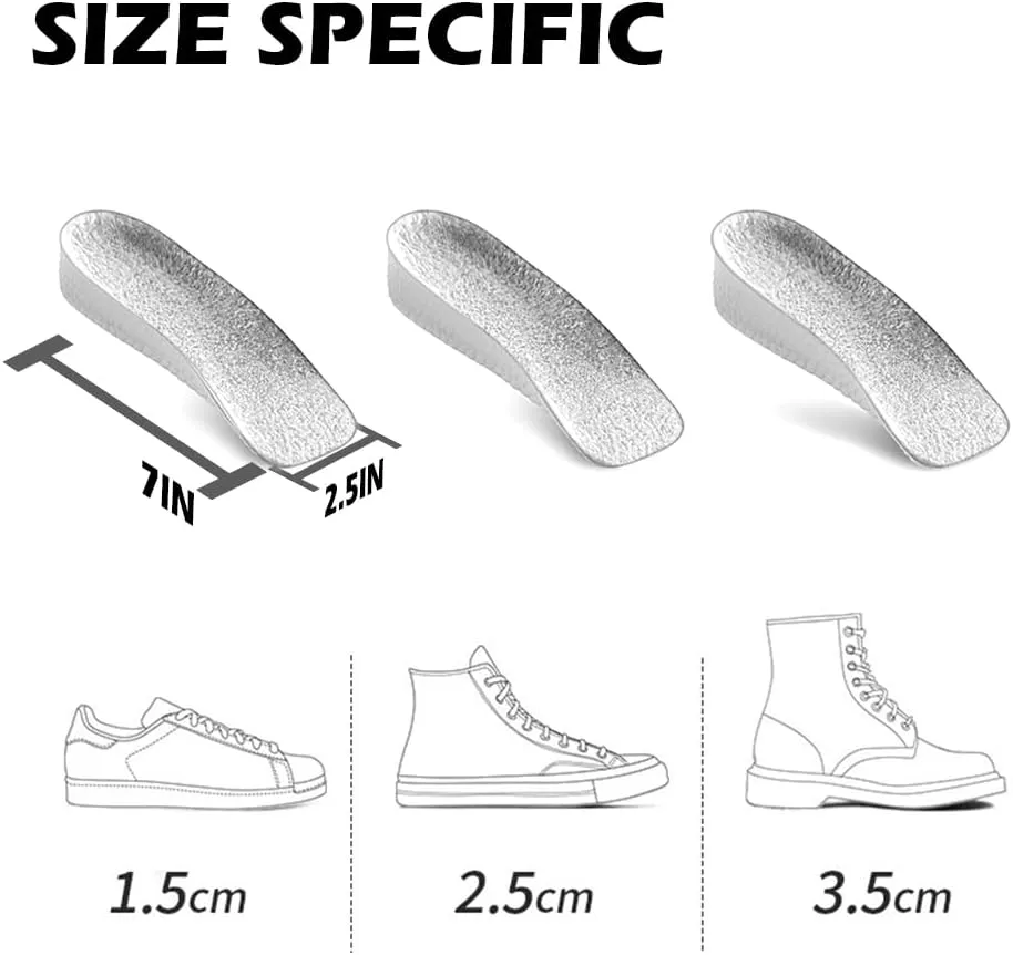 JADE KIT Height Increase Insoles - Winter- Foot Arch Contour Shoes Lifts for Orthopedic Heel Lift Cushion Gel Leg Discrepancy Balancer, Size 8-12 (Gray, L)
