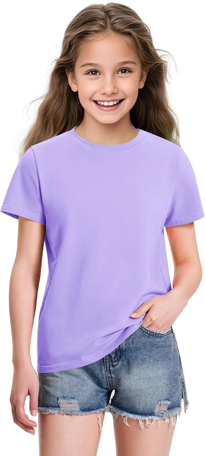 KEREDA Girls Shirts Short Sleeve Soft Cotton T-Shirts Plain Tees Tops Clothes for Kids