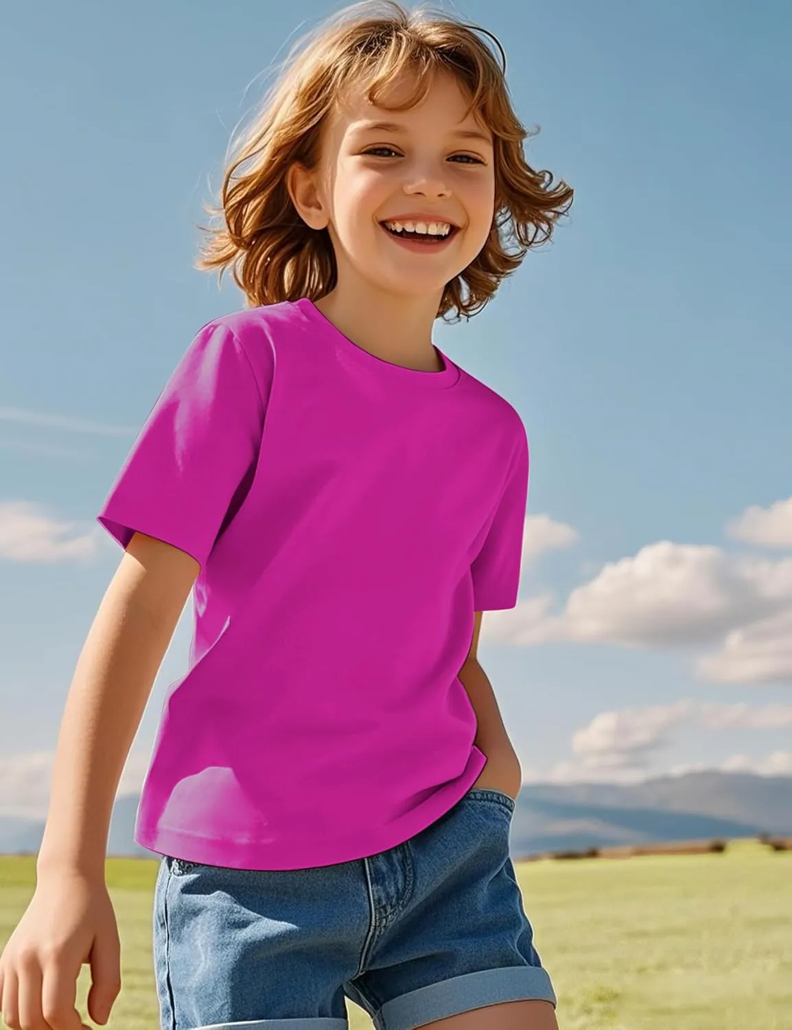 KEREDA Girls Shirts Short Sleeve Soft Cotton T-Shirts Plain Tees Tops Clothes for Kids