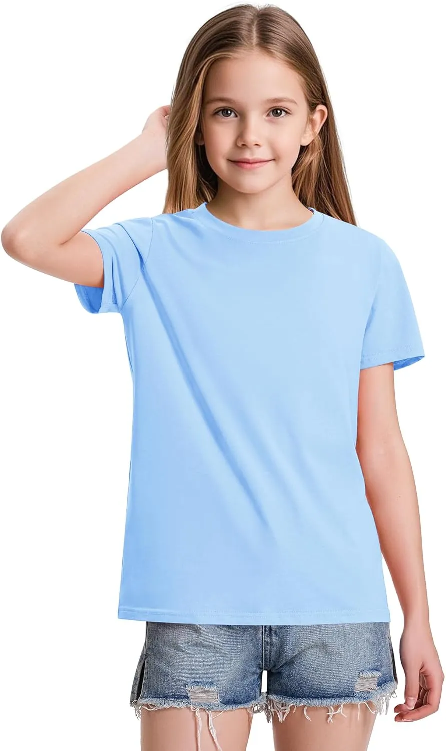 KEREDA Girls Shirts Short Sleeve Soft Cotton T-Shirts Plain Tees Tops Clothes for Kids