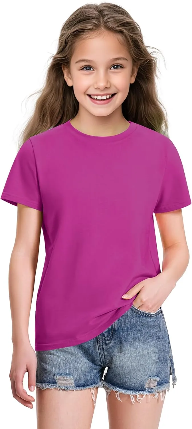 KEREDA Girls Shirts Short Sleeve Soft Cotton T-Shirts Plain Tees Tops Clothes for Kids