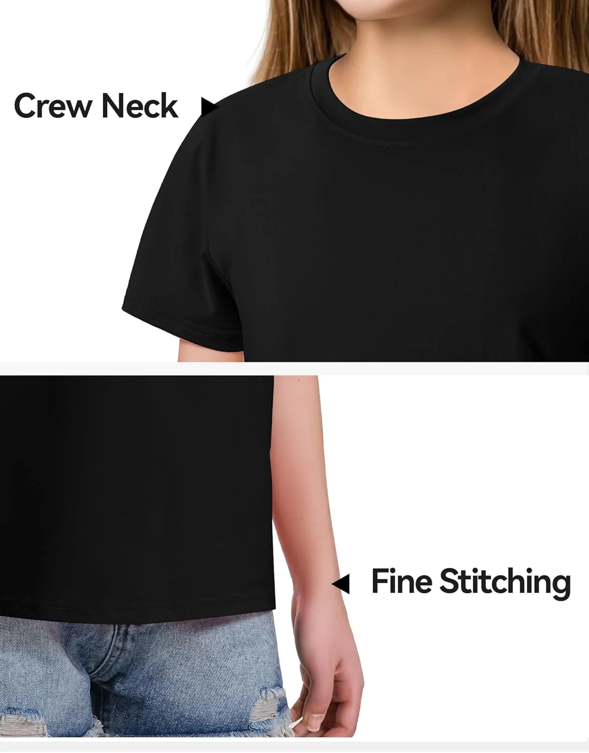 KEREDA Girls Shirts Short Sleeve Soft Cotton T-Shirts Plain Tees Tops Clothes for Kids