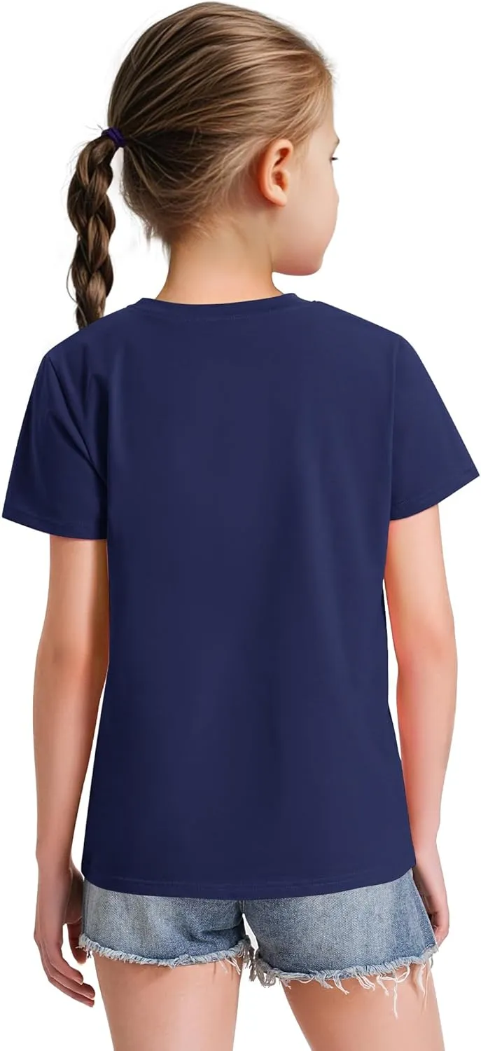 KEREDA Girls Shirts Short Sleeve Soft Cotton T-Shirts Plain Tees Tops Clothes for Kids