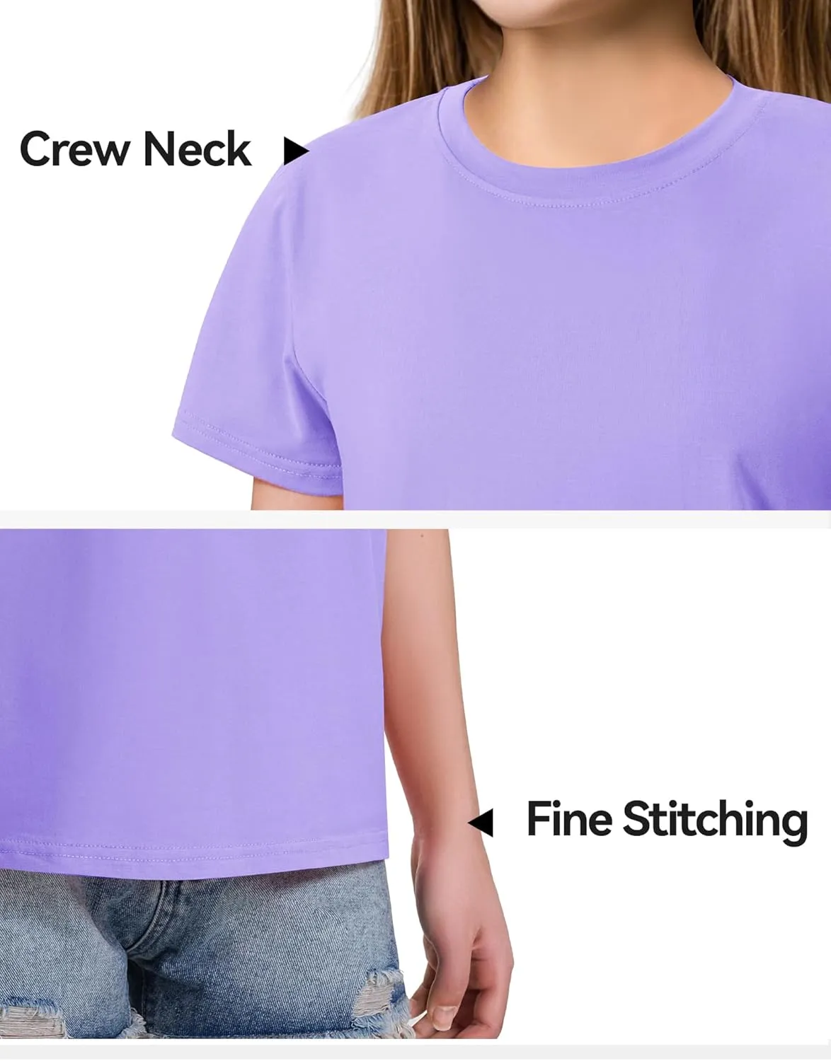 KEREDA Girls Shirts Short Sleeve Soft Cotton T-Shirts Plain Tees Tops Clothes for Kids