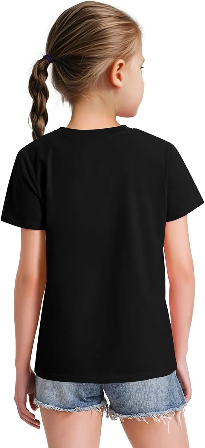 KEREDA Girls Shirts Short Sleeve Soft Cotton T-Shirts Plain Tees Tops Clothes for Kids