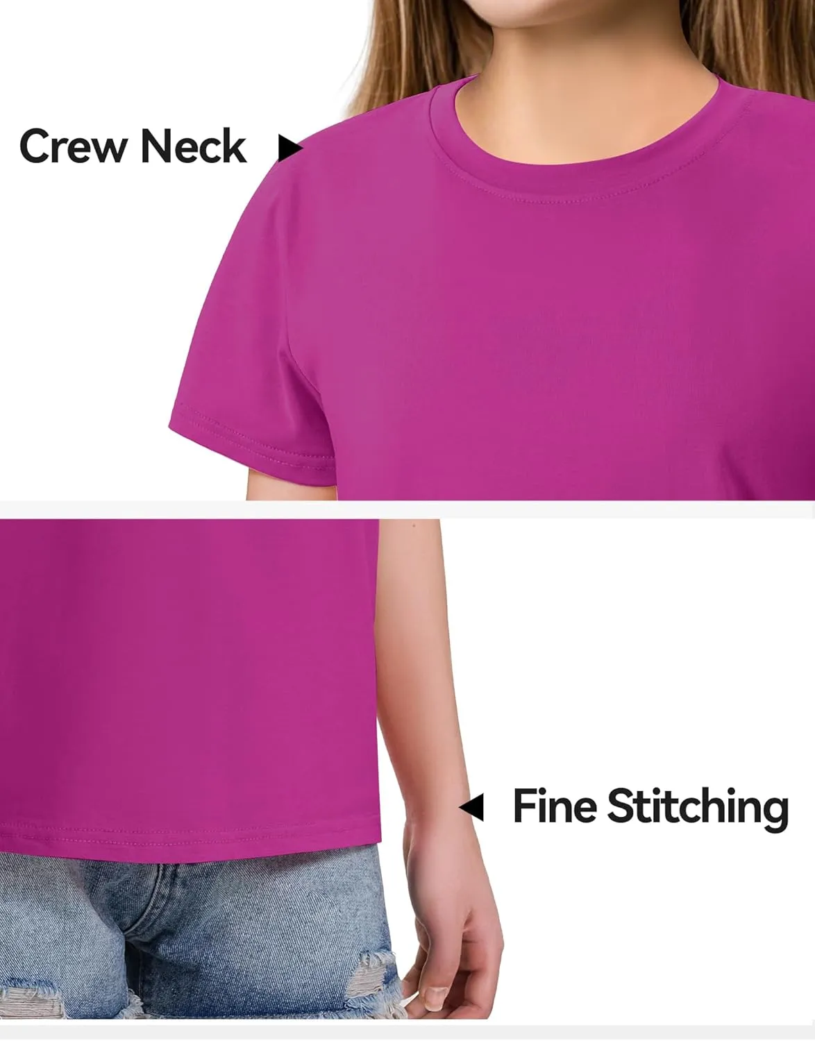 KEREDA Girls Shirts Short Sleeve Soft Cotton T-Shirts Plain Tees Tops Clothes for Kids