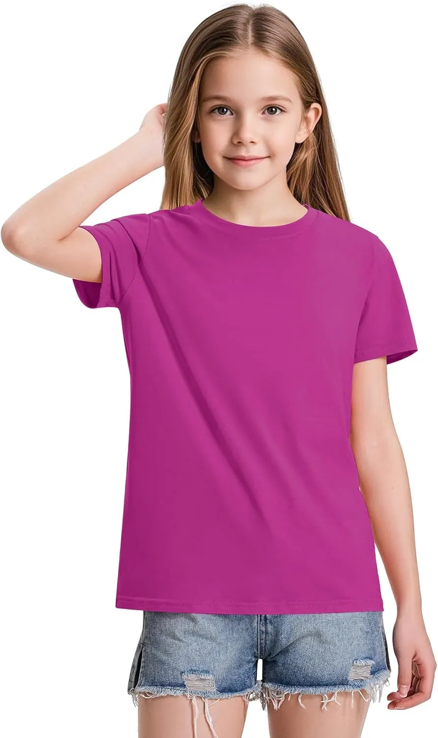 KEREDA Girls Shirts Short Sleeve Soft Cotton T-Shirts Plain Tees Tops Clothes for Kids