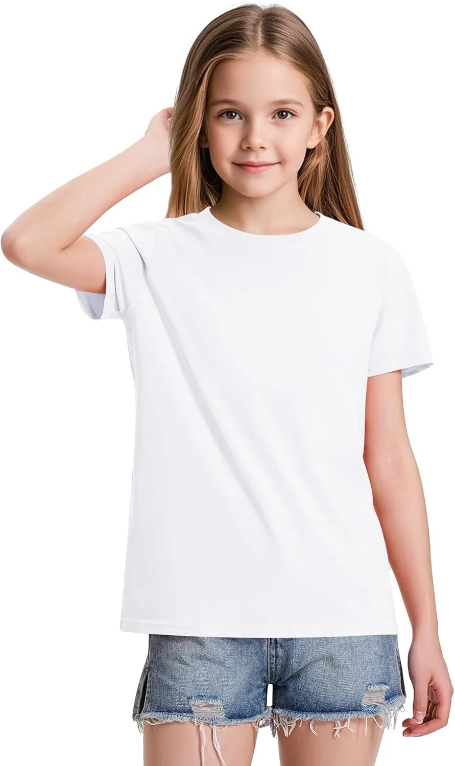 KEREDA Girls Shirts Short Sleeve Soft Cotton T-Shirts Plain Tees Tops Clothes for Kids