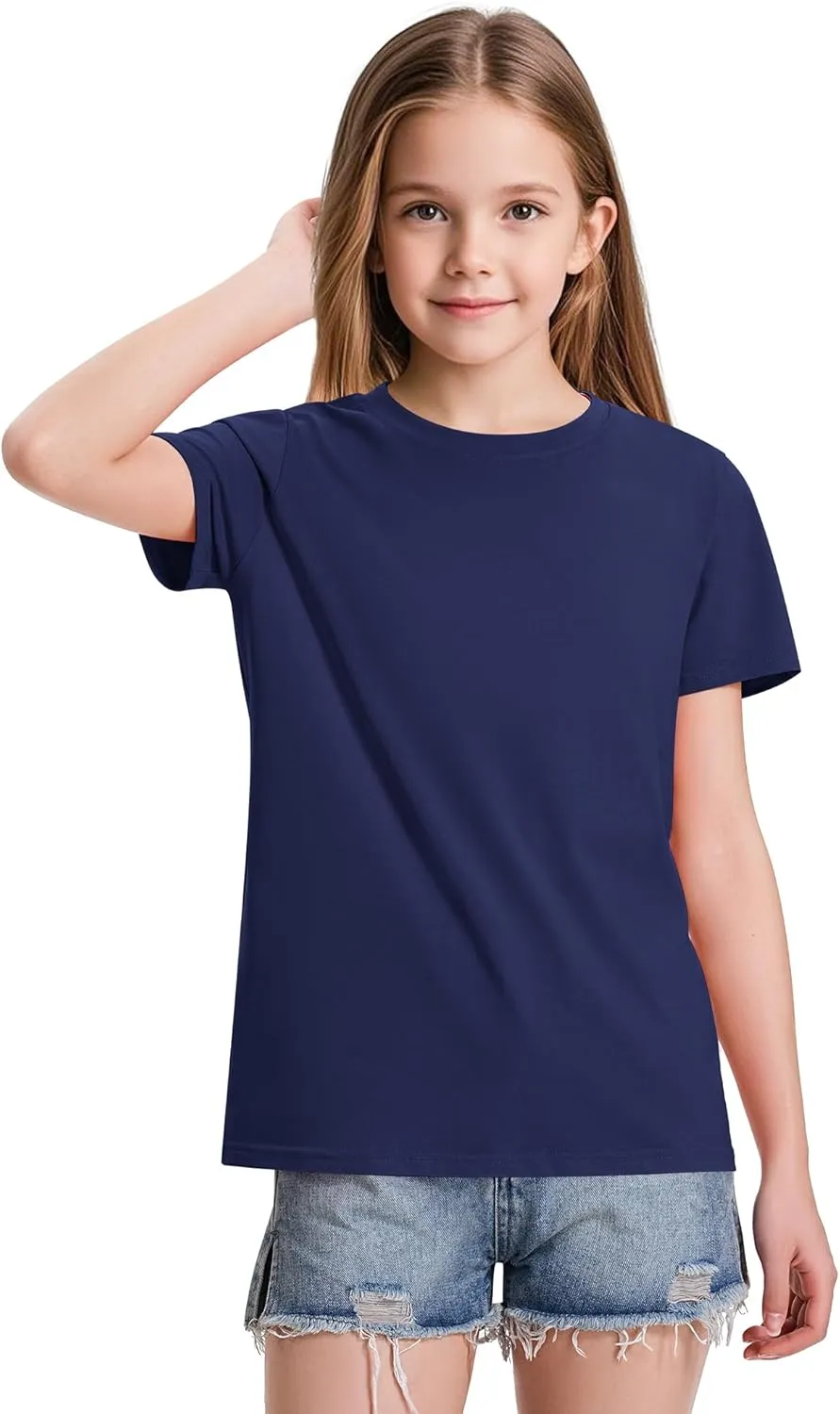 KEREDA Girls Shirts Short Sleeve Soft Cotton T-Shirts Plain Tees Tops Clothes for Kids