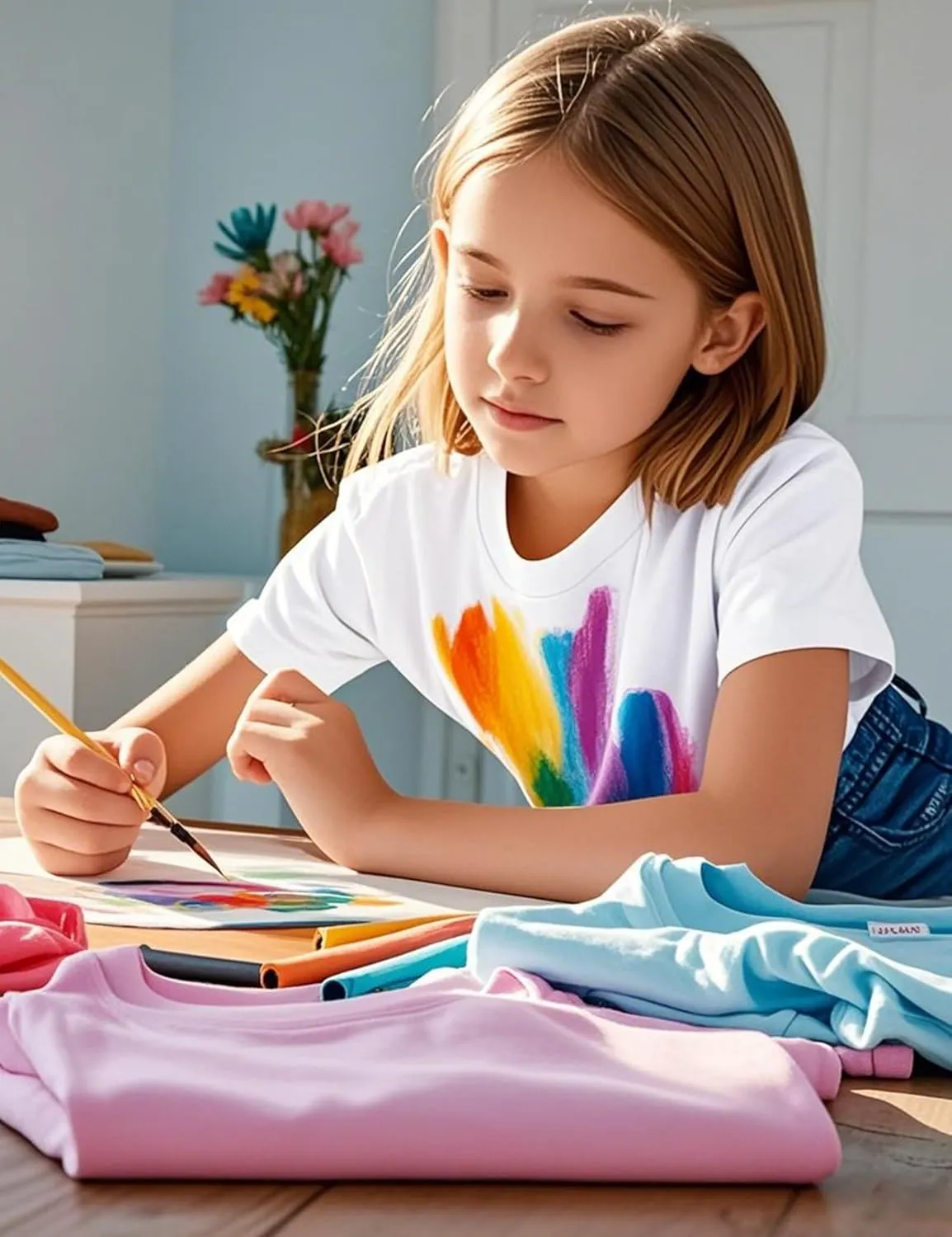 KEREDA Girls Shirts Short Sleeve Soft Cotton T-Shirts Plain Tees Tops Clothes for Kids