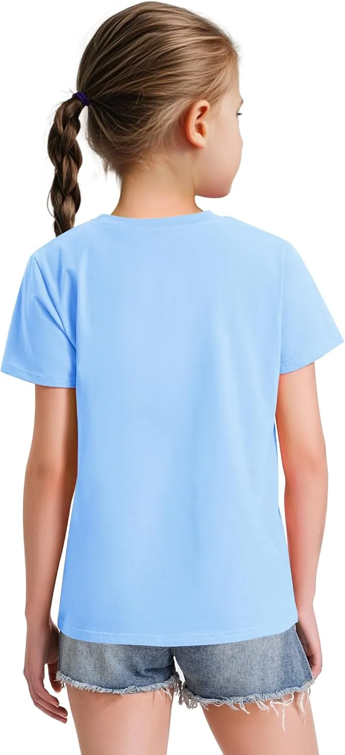 KEREDA Girls Shirts Short Sleeve Soft Cotton T-Shirts Plain Tees Tops Clothes for Kids