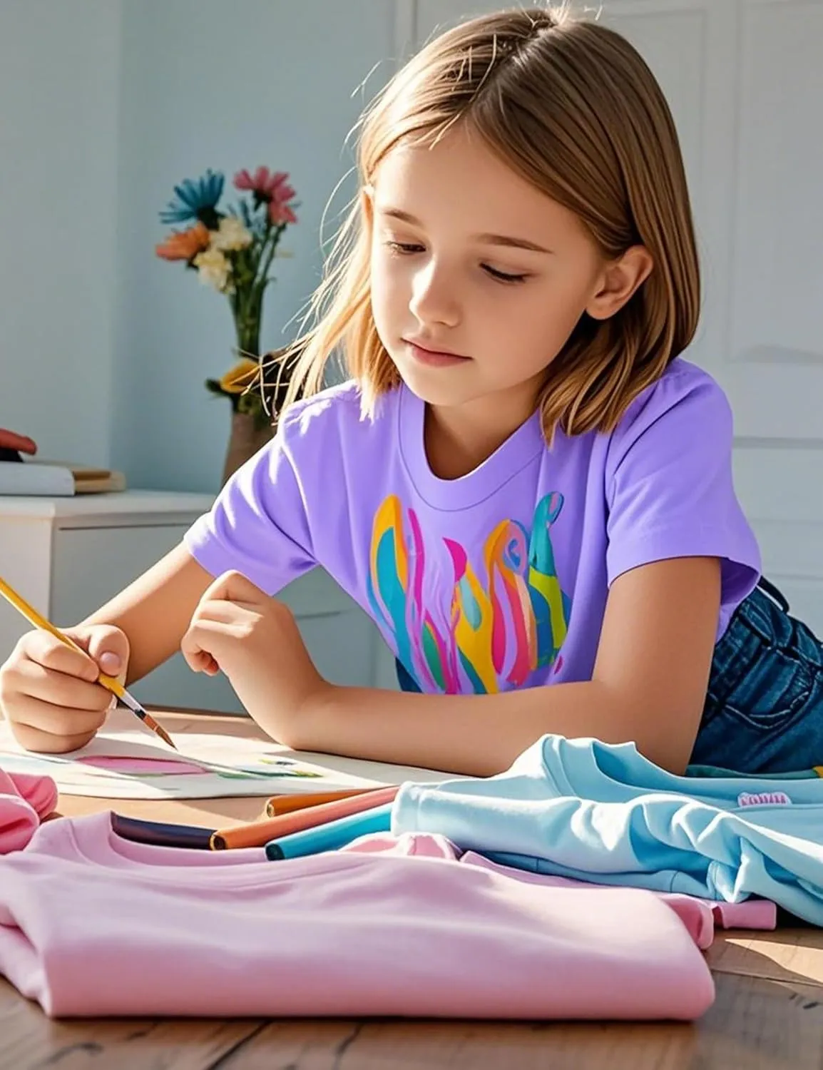 KEREDA Girls Shirts Short Sleeve Soft Cotton T-Shirts Plain Tees Tops Clothes for Kids
