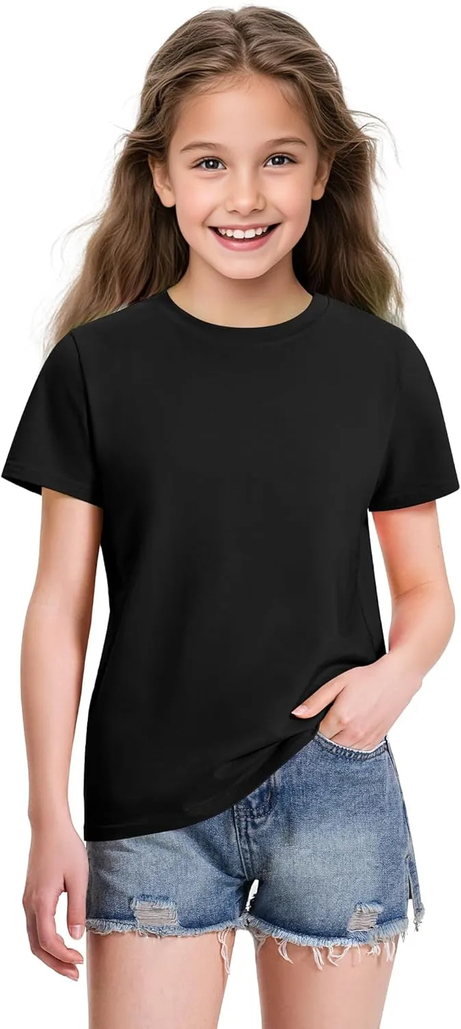 KEREDA Girls Shirts Short Sleeve Soft Cotton T-Shirts Plain Tees Tops Clothes for Kids