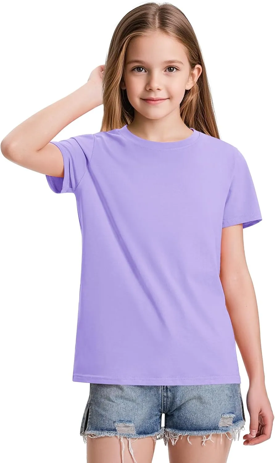 KEREDA Girls Shirts Short Sleeve Soft Cotton T-Shirts Plain Tees Tops Clothes for Kids