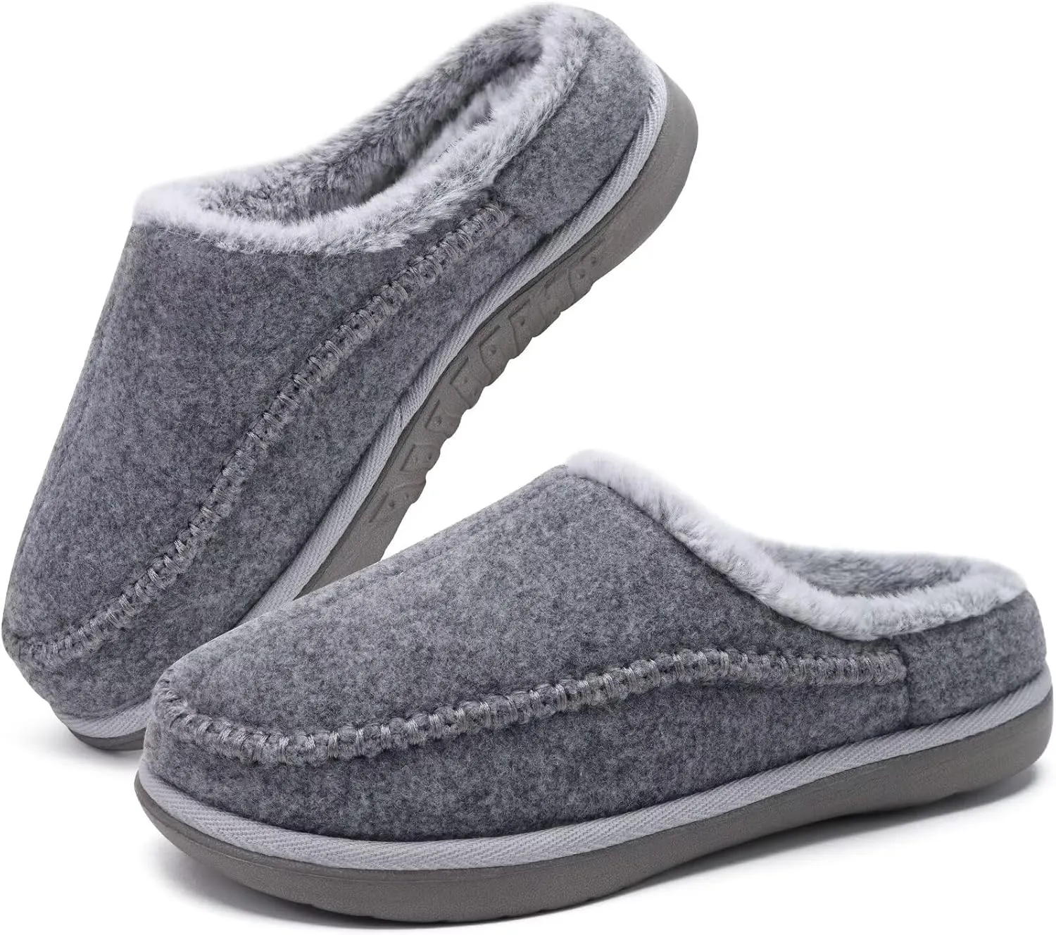 KuaiLu Mens Clog Slippers with Arch Support Suede Faux Fur Memory Foam Warm House Shoes Comfortable Slip-on Mans Bedroom Indoor Outdoor Slippers Rubber Sole Size 7-16