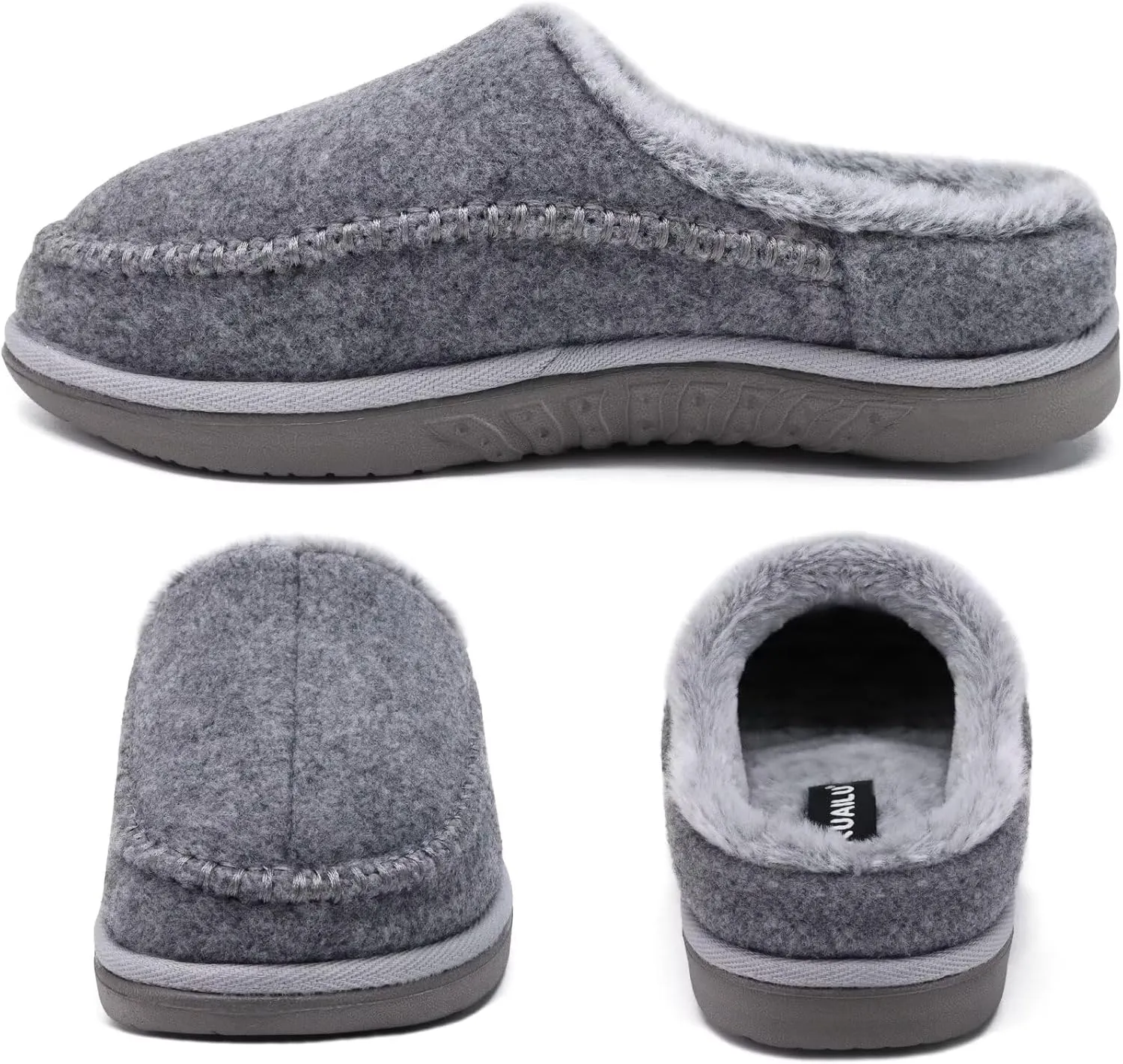 KuaiLu Mens Clog Slippers with Arch Support Suede Faux Fur Memory Foam Warm House Shoes Comfortable Slip-on Mans Bedroom Indoor Outdoor Slippers Rubber Sole Size 7-16