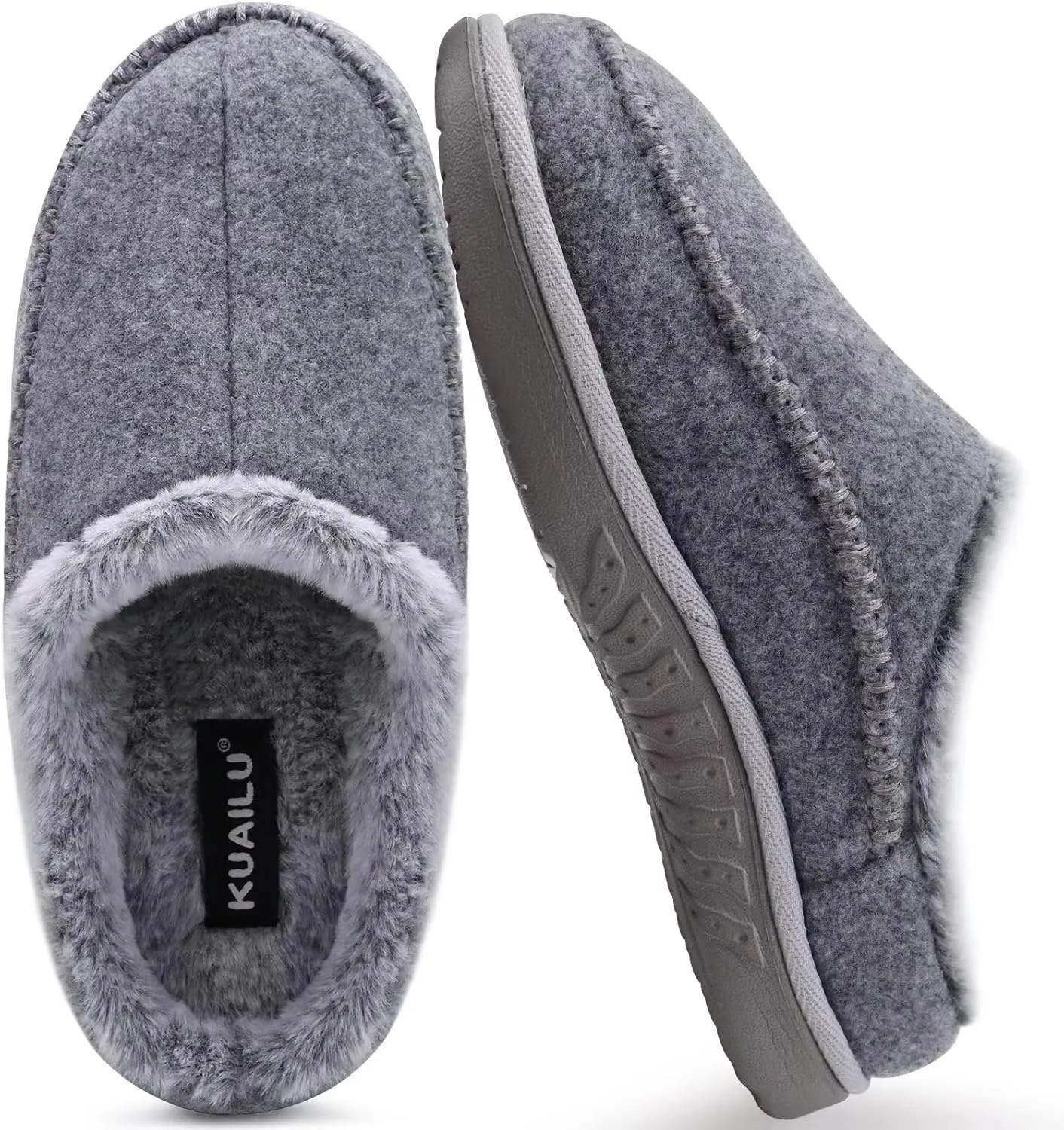 KuaiLu Mens Clog Slippers with Arch Support Suede Faux Fur Memory Foam Warm House Shoes Comfortable Slip-on Mans Bedroom Indoor Outdoor Slippers Rubber Sole Size 7-16