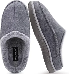 KuaiLu Mens Clog Slippers with Arch Support Suede Faux Fur Memory Foam Warm House Shoes Comfortable Slip-on Mans Bedroom Indoor Outdoor Slippers Rubber Sole Size 7-16