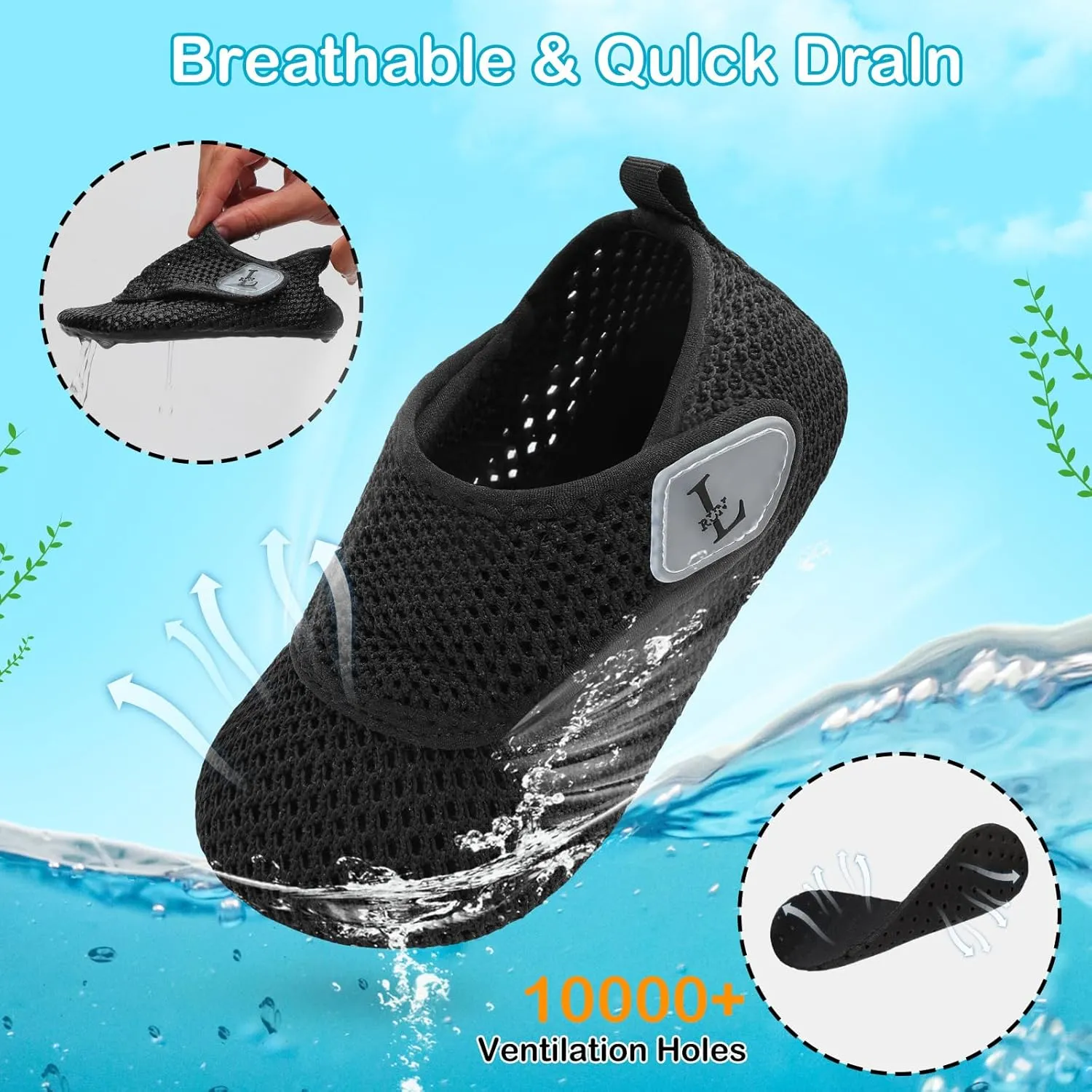 L-RUN Toddler Water Shoes Boys Girls Barefoot Beach Swim Shoes Quick Dry Kids Aqua Socks Non-Slip Wide Baby House Slippers