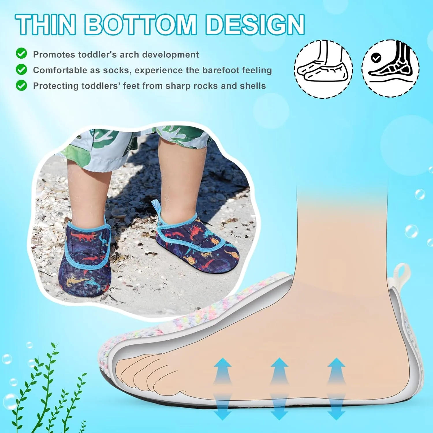 L-RUN Toddler Water Shoes Boys Girls Barefoot Beach Swim Shoes Quick Dry Kids Aqua Socks Non-Slip Wide Baby House Slippers