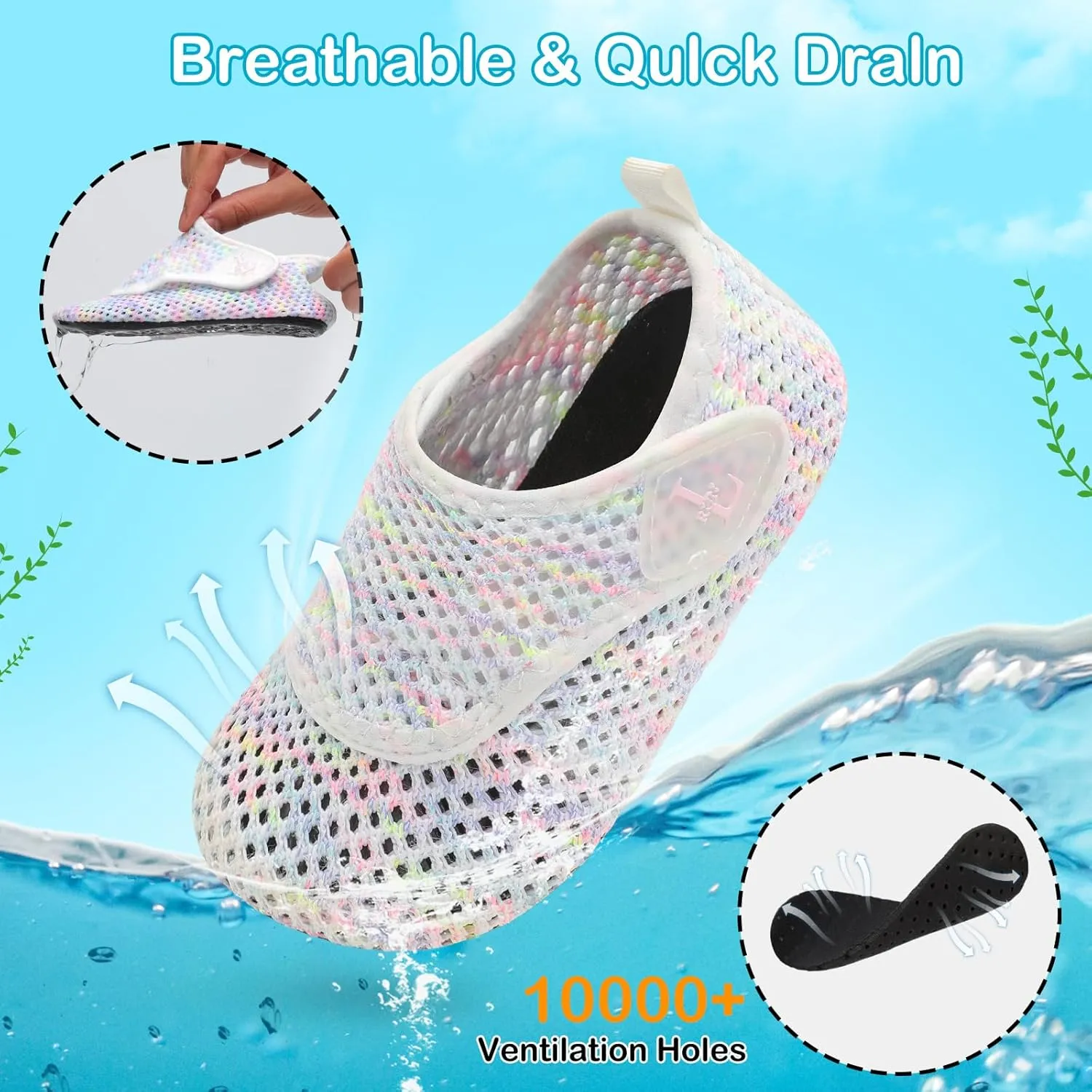 L-RUN Toddler Water Shoes Boys Girls Barefoot Beach Swim Shoes Quick Dry Kids Aqua Socks Non-Slip Wide Baby House Slippers