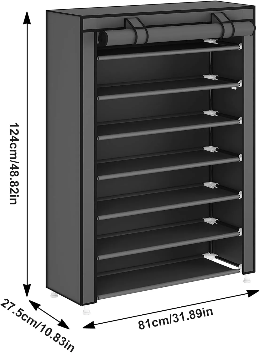 Laiensia 7-Tier Vertical Shoe Rack Organizer, Space Saving Shoe Storage Organizer, Non-Woven Cover Shoe Shelf Holds 21-28 Pairs for Bedroom, Hallway, Closet Entryway, Grey