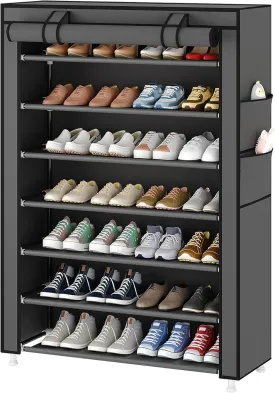 Laiensia 7-Tier Vertical Shoe Rack Organizer, Space Saving Shoe Storage Organizer, Non-Woven Cover Shoe Shelf Holds 21-28 Pairs for Bedroom, Hallway, Closet Entryway, Grey
