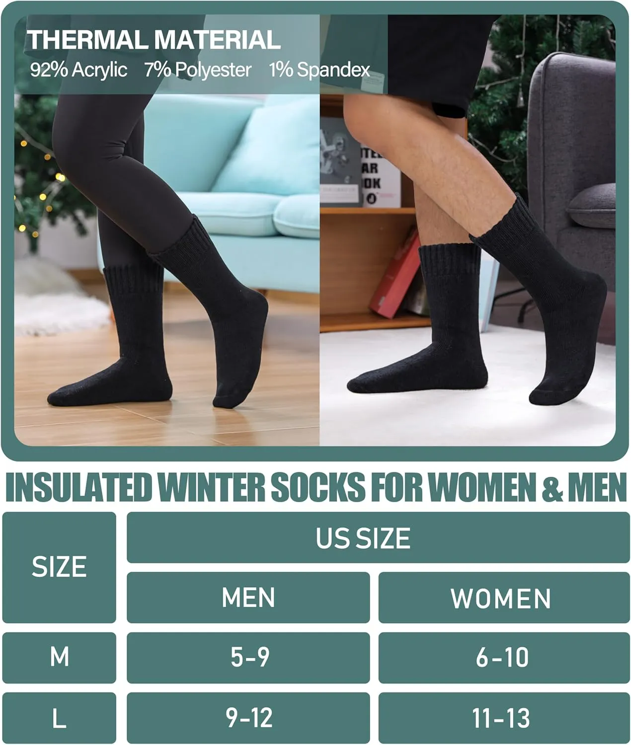 LANLEO Women Men Thermal Socks Warm Winter Extra Thick Insulated Heated Ski Crew Boot Socks for Cold Weather