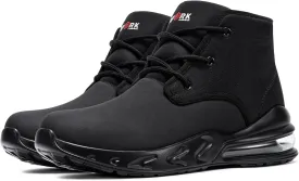 LARNMERN Mens Non Slip Shoes Food Service Work Waterproof Side Zipper Chukka Boots Air Cushion Mid Top Casual Botas Hombre Trabajo Black