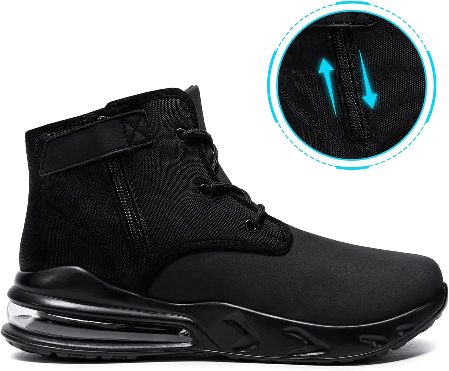 LARNMERN Mens Non Slip Shoes Food Service Work Waterproof Side Zipper Chukka Boots Air Cushion Mid Top Casual Botas Hombre Trabajo Black