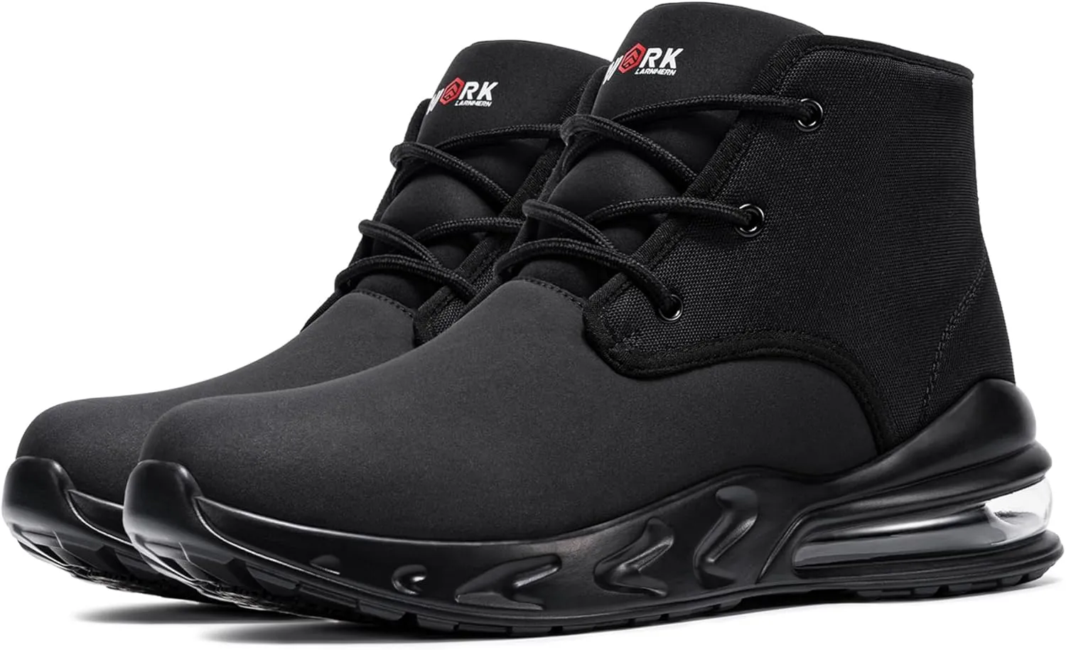 LARNMERN Mens Non Slip Shoes Food Service Work Waterproof Side Zipper Chukka Boots Air Cushion Mid Top Casual Botas Hombre Trabajo Black