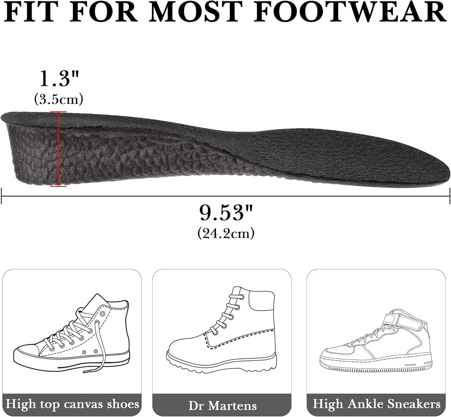 Linkidea Height Increase Insoles, 1.3'' Lightweight Heel Lift Shoe Inserts for Men & Women, Soft Lift Insoles Cut-to-Fit Design, Fits High-Top Shoes (US Men 5.5-6.5 / Women 7-8)