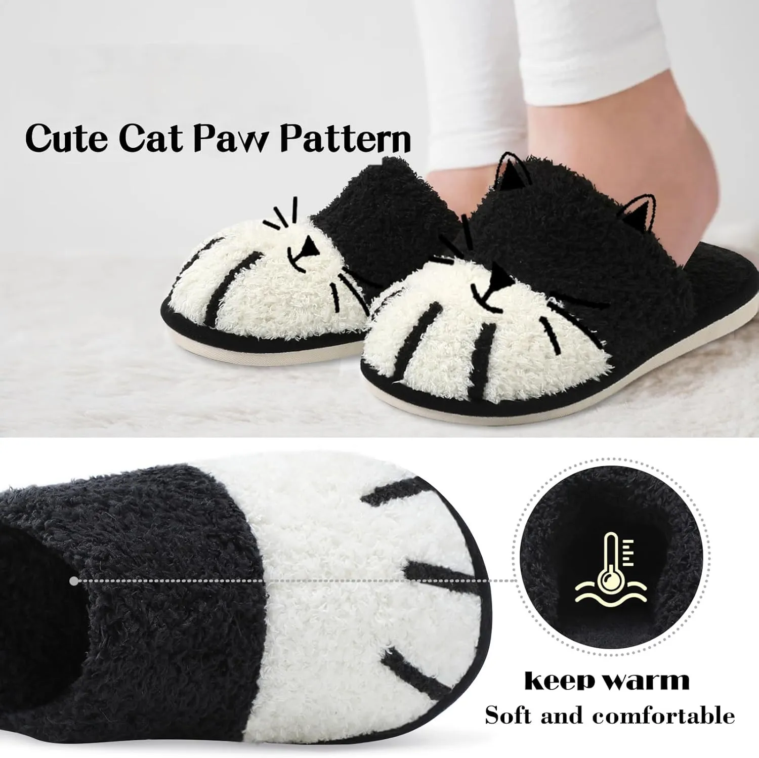 MAXTOP Women's Cat Paw Cozy Slippers Warm Gifts for Women Men with Memory Foam Trendy Cute Fuzzy Winter House Shoes Indoor Outdoor