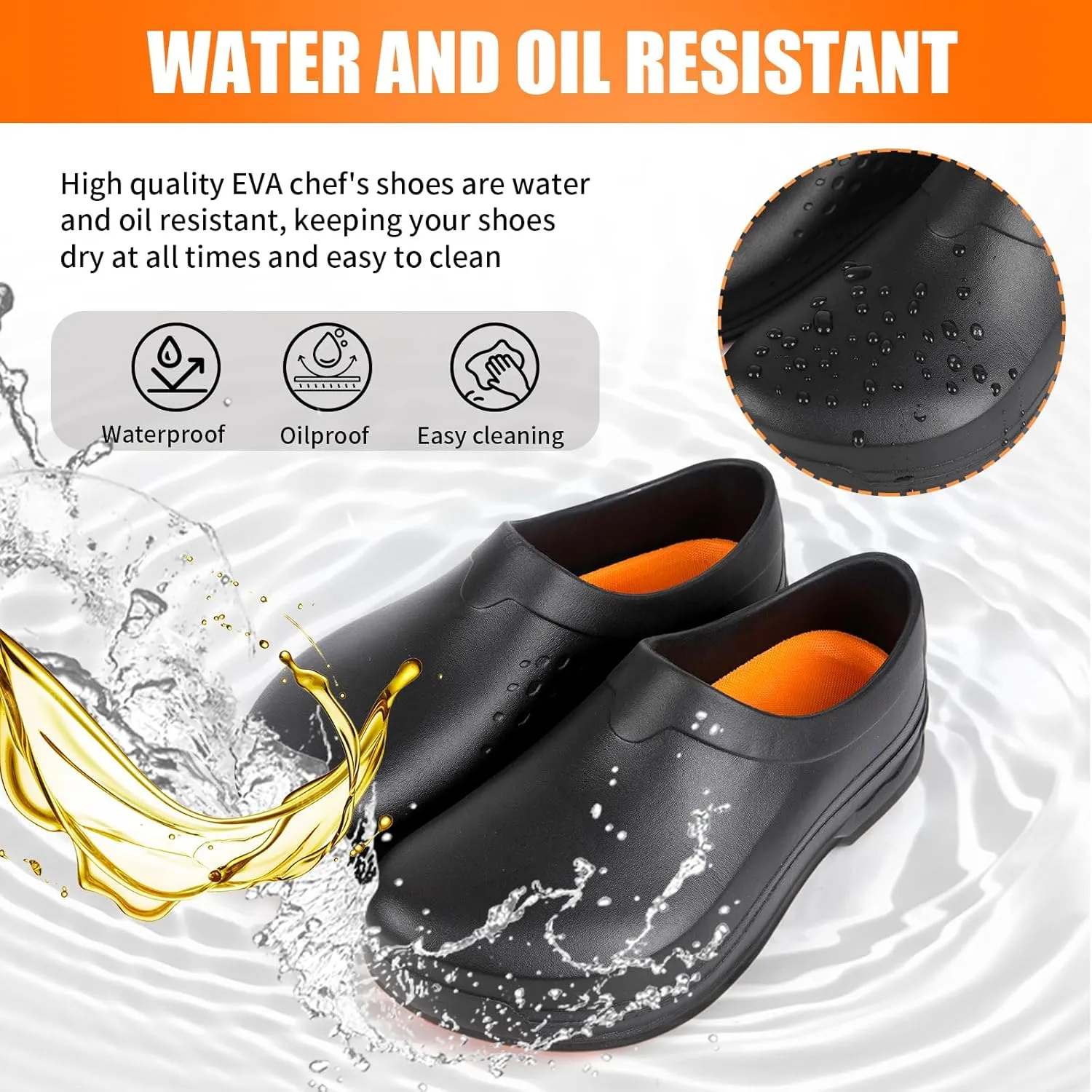 Mens Clogs Non Slip Chef Shoes for Women Men Food Service Comfortable Water Resistant Unisex Nursing Nurse Shoes for Work Kitchen Restaurant