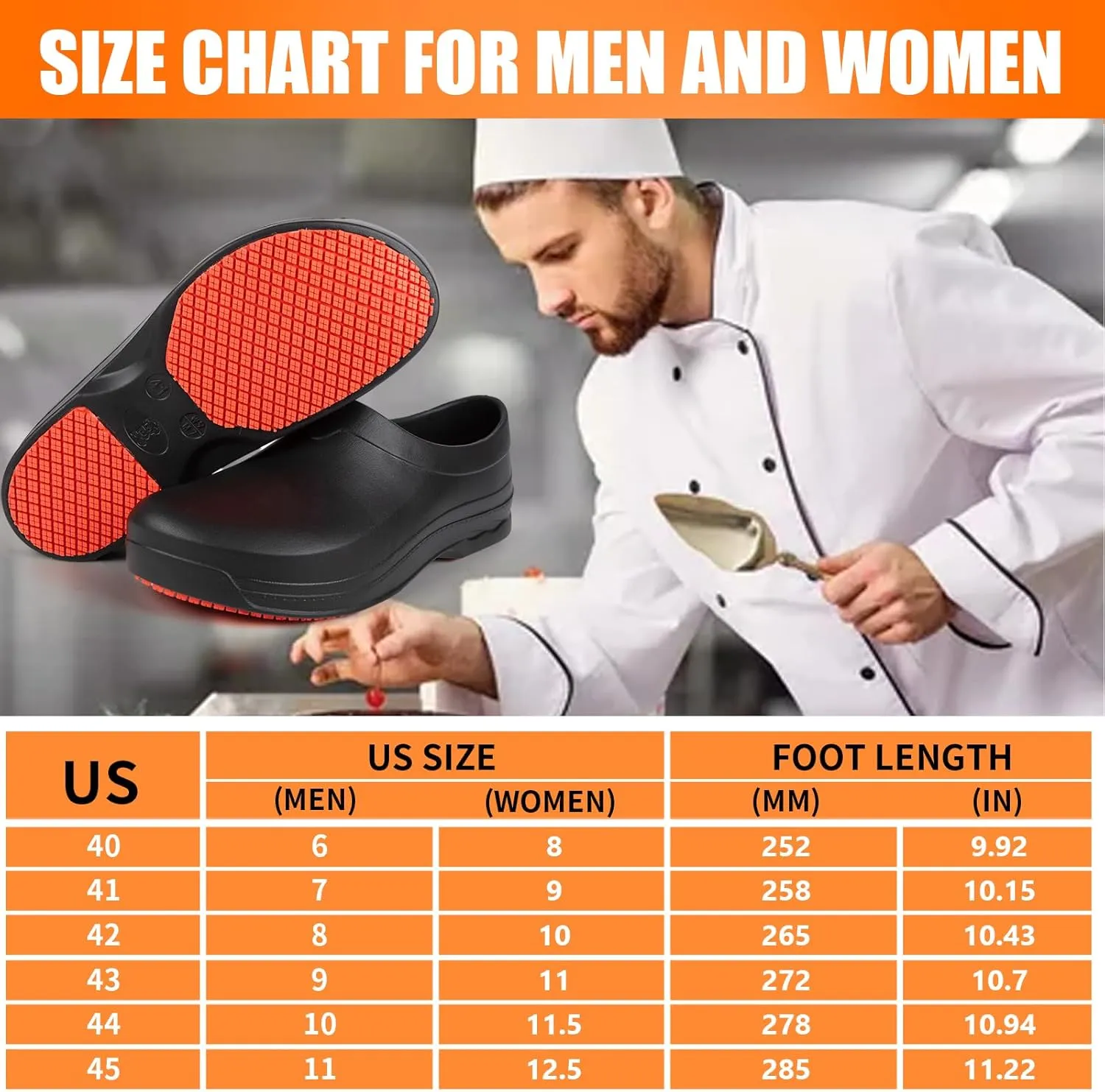 Mens Clogs Non Slip Chef Shoes for Women Men Food Service Comfortable Water Resistant Unisex Nursing Nurse Shoes for Work Kitchen Restaurant
