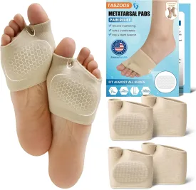 Metatarsal Pads for Women and Men - Thicker Ball of Foot Cushion with Gel for Pain Relief, Metatarsalgia, Morton's Neuroma - Foot Pads for Walking, Standing, Running - 2 Pairs (Large, Beige)