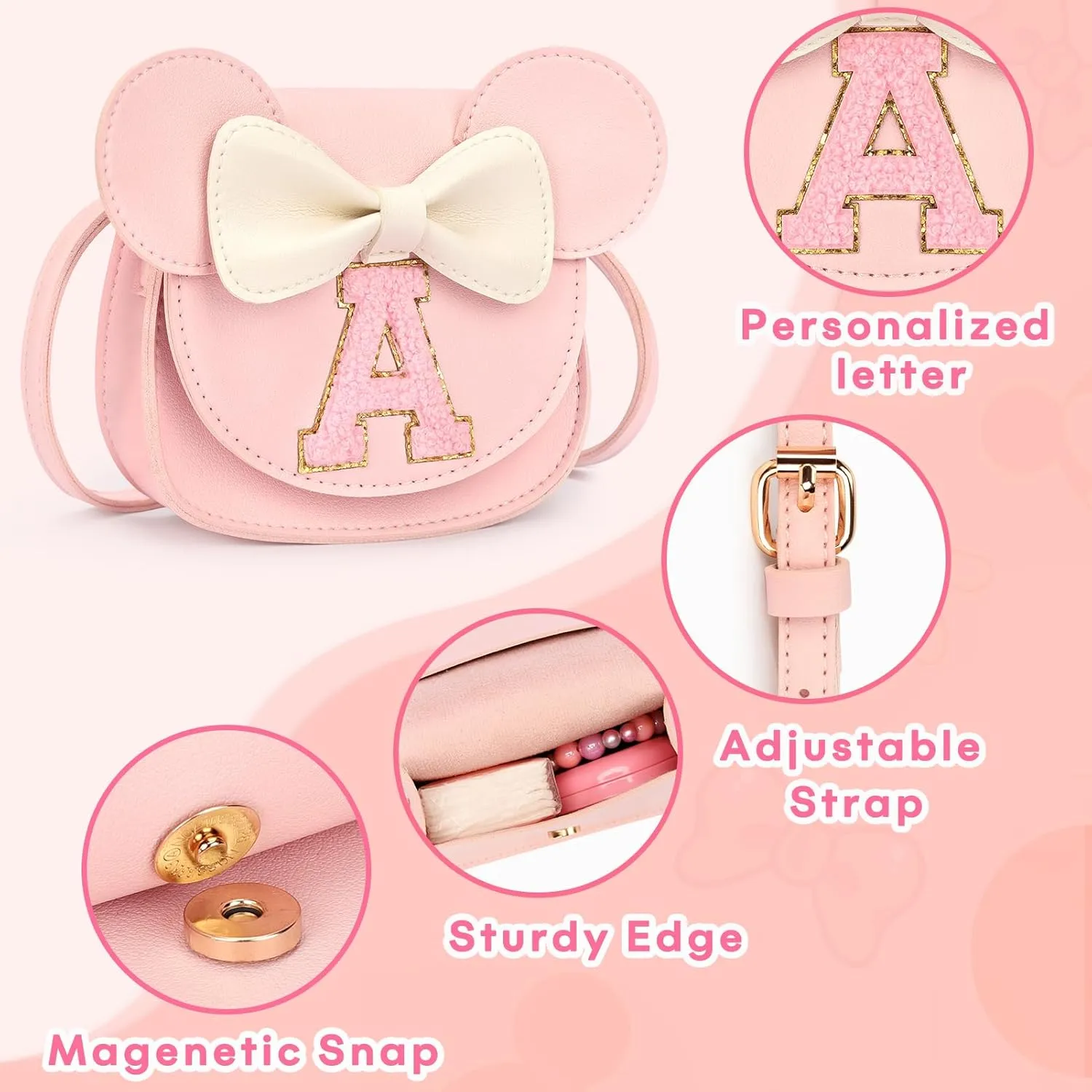 Mibasies Toddler Purse: Birthday Gift for Girls 3-8 - Little Kids Mini Mouse Ears Bow Purse (Pink S)