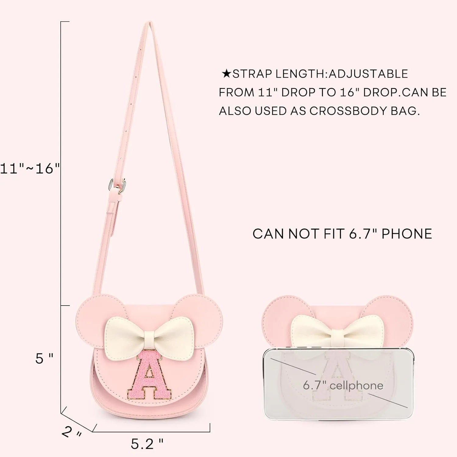 Mibasies Toddler Purse: Birthday Gift for Girls 3-8 - Little Kids Mini Mouse Ears Bow Purse (Pink S)