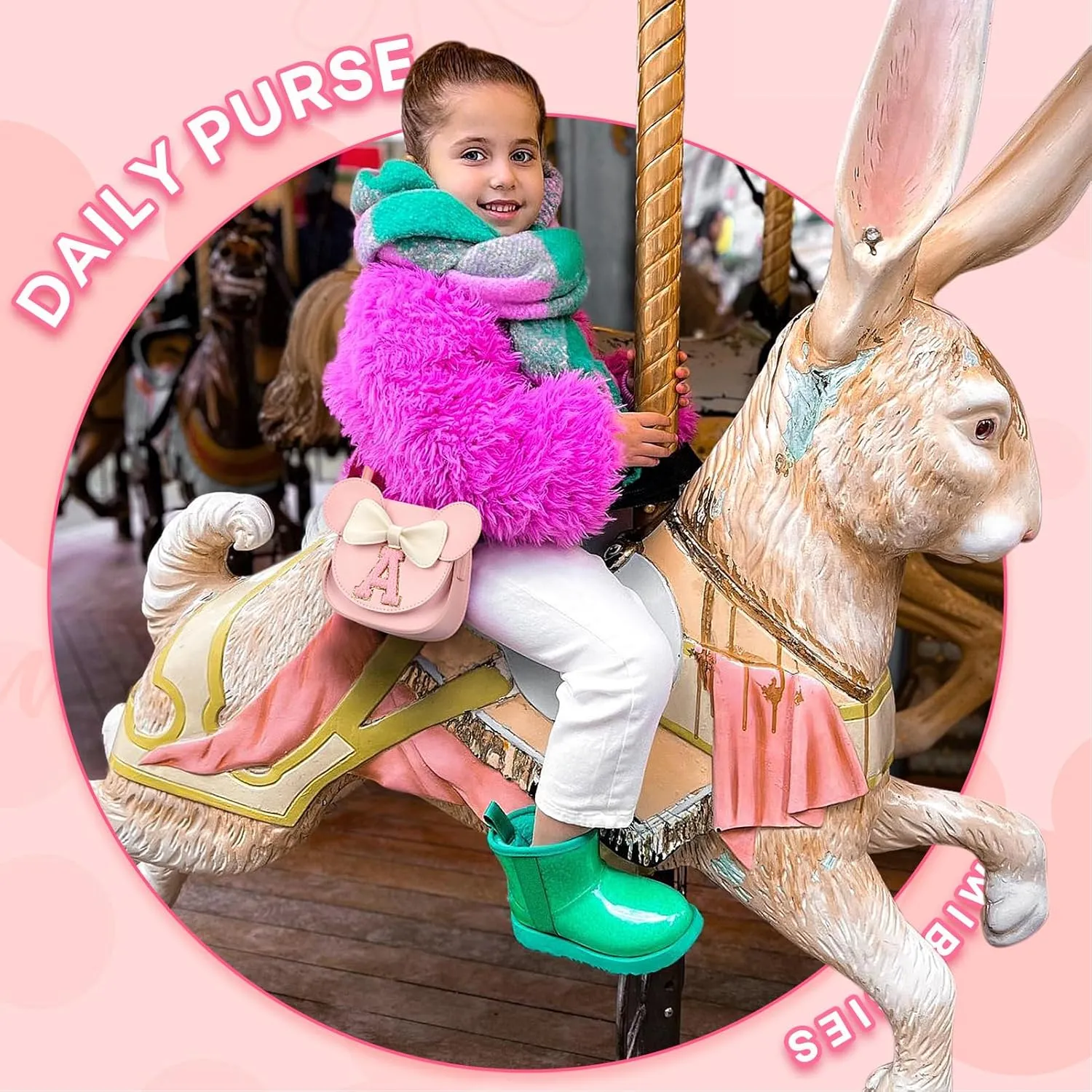Mibasies Toddler Purse: Birthday Gift for Girls 3-8 - Little Kids Mini Mouse Ears Bow Purse (Pink S)
