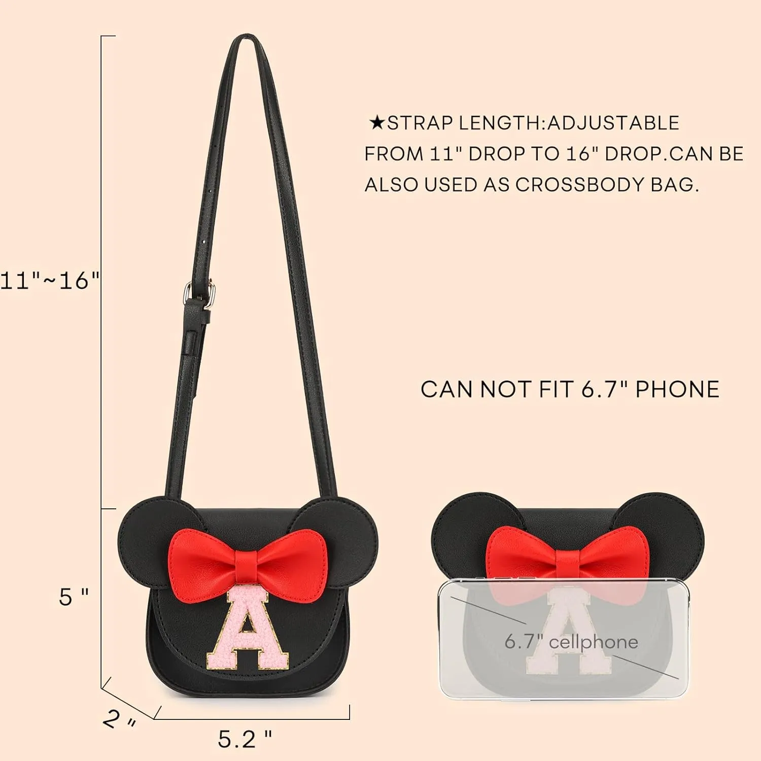 mibasies Toddler Purse Girl Gifts: Little Kids Gifts - Birthday Gifts for Girls 3-8 Mini Mouse Ears Bow Purse Black S